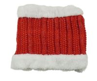 Červeno-bílý žebrovaný/vzorovaný pleteno/chlupatý zateplený nákrčník so trblietkami