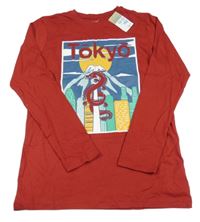 Nové - tmavočervené tričko s čínským drakom PRIMARK