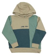 Béžovo-olivovo-šalvějová mikina s nápisem a kapucí Next