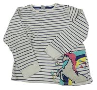 Bílo-tmavomodré pruhované pyžamové triko s jednorožcem Kiki&Koko