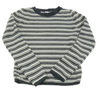 Tmavošedo-sivo-bielo-strieborný pruhovaný žinylkový sveter YIGGA