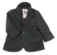 Tmavošedo/červeno-modrozelené kostkované vzorované vlněné sako Next