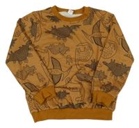 Hnedá mikina s dinosaurami SHEIN