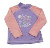 Fialovo-broskvové UV triko s nápisy a rybičkami alive