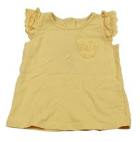 Žlté tričko s vreckom a madeirou a volánikmi C&A