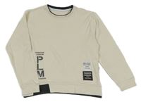 Smetanovo-tmavosivá slabá mikina s nápismi