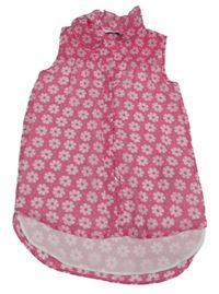 Tmavorůžovo-bílá květovaná puntíkatá šifonová propínací letní tunika M&S