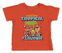 Červené tričko s obrázkami a nápismi PRIMARK