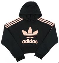 Černo-světlebroskvová crop mikina s kapucí Adidas