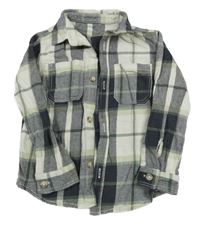 Bílo-tmavomodro-světleolivová kostkovaná košile George