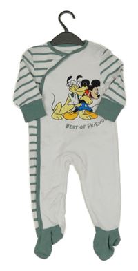 Nové - bílo-šalvějový pruhovaný overal s Mickey a Plutem PRIMARK