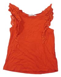 Červený melírovaný top s volániky s madeirou H&M