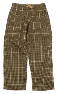 Hnědo-tmavohnědo-béžové kostkované relaxed PULL ON kalhoty H&M