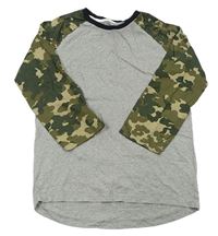 Šedo-khaki triko s army rukávy Nutmeg
