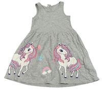 Sivé melírované bavlnené šaty s jednorožcami H&M