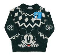 Nové - Tmavozelený vzorovaný svetr s Mickeym Tu