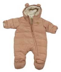 Starorůžová šusťáková zimní kombinéza s nášivkou a kapucí H&M