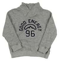 Sivá melírovaná mikina s nápisom a komínovým golierom Okaidi