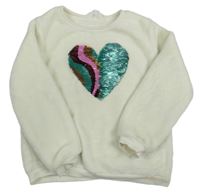 Smotanová chlpatá mikina so srdcem z překlápěcích flitrů H&M