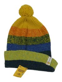 Nové - Barevná pruhovaná vlněná čepice s bambulí