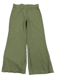 Khaki rebrované wide leg tepláky