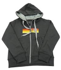 Antracitová prepínaci mikina s pruhmi s nápisom a kapucňou