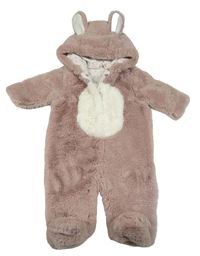 Starorůžovo-biela kožušinová podšitá kombinéza s kapucňou s uškami Next