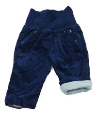 Tmavomodré manšestrové podšité kalhoty s úpletovým pasem Esprit