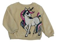 Béžová chlpatá mikina s jednorožcem z překlápěcích flitrů H&M