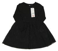 Nové - Černé bavlněno/tylové šaty F&F