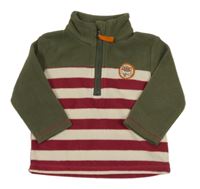 Kaki-béžovo-vínová fleecová mikina s pruhmi a nášivkou Ergee