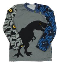 Sivo-modro-čierne tričko s dinosaurom a hviezdami