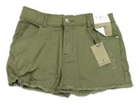 Nové - Khaki riflové mid rise kraťasy s prošoupáním Denim Co.