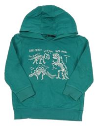 Modrozelená mikina s kostrami dinosaurů a kapucňou George