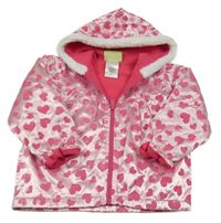 Růžová lesklá šusťáková lehce zateplená bunda se srdíčky a kapucí Penolope Mack