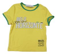 Žlté crop tričko s nápisom Bershka