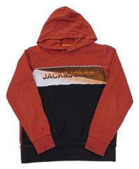 Skořicovo-černá mikina s nápisem a kapucí Jack & Jones