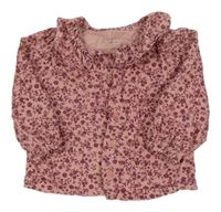 Růžová květovaná manšestrová halenka s límečkem Primark