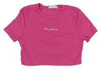 Ružové crop tričko s nápisom Shein