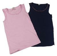 2x košilka - tmavomodrá + růžová pruhovaná 