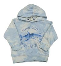 Modro-bílá batikovaná mikina se žralokem a kapucí H&M