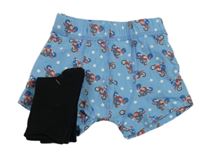3 set - modré boxerky s motorkami + 2x černé ponožky 