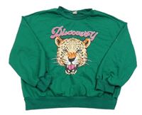 Zelená mikina s leopardom shein