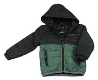 Čierno-zelená šušťáková zateplená bunda s logom a kapucňou Bench