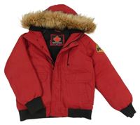 Červená šušťáková zimná bunda s kapucňou s kožešinou Zavetti Canada