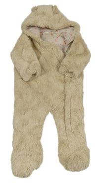 Svetlobéžová kožušinová zateplená kombinéza s kapucňou F&F