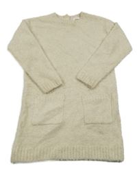 Smotanové svetrové vlnené šaty s vreckami Next