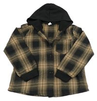 Hnědo-černá kostkovaná košile s kapucí shein