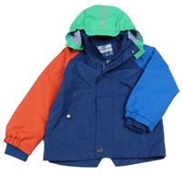 Modro-červeno-zelená šusťáková jarní bunda s kapucí 