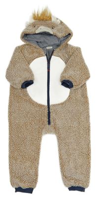 Béžovo-bílá huňatá podšitá kombinéza s kapucí - býk znn. fatface